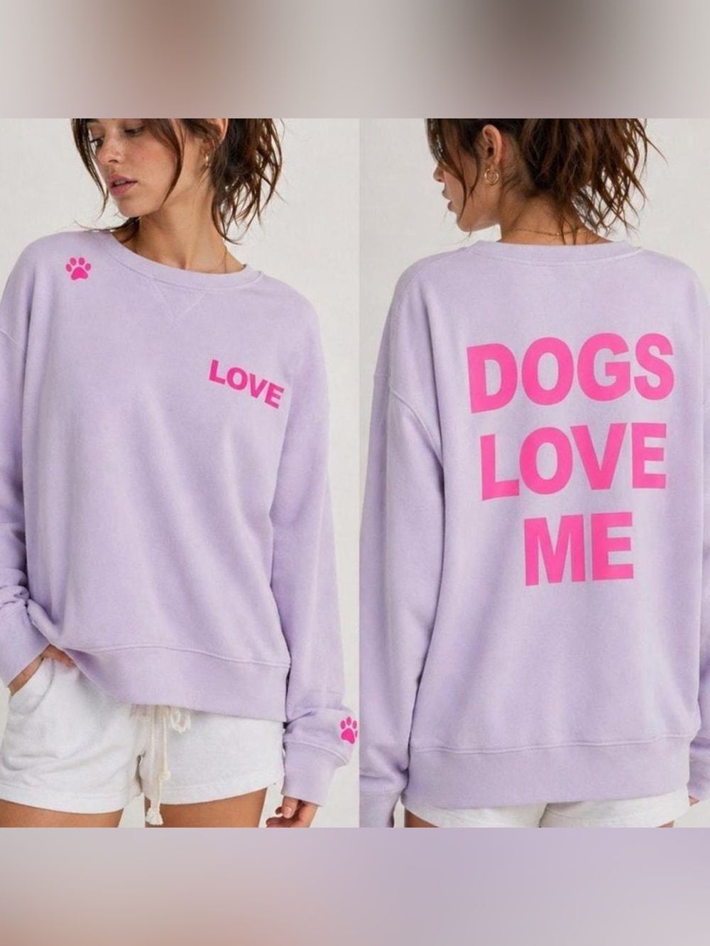 Wildfox Dogs Love Me Graphic Crewneck Sweatshirt Orchid Petal Pink Size L NWT